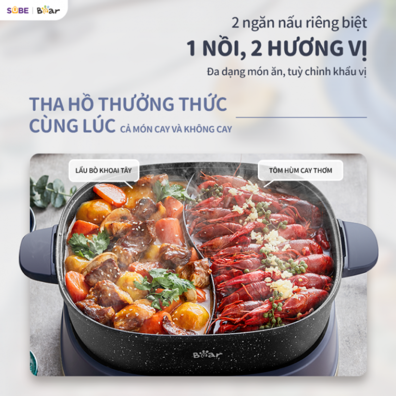 [SALE 20/10] Nồi lẩu 2 ngăn Bear 6L SB-NL60U